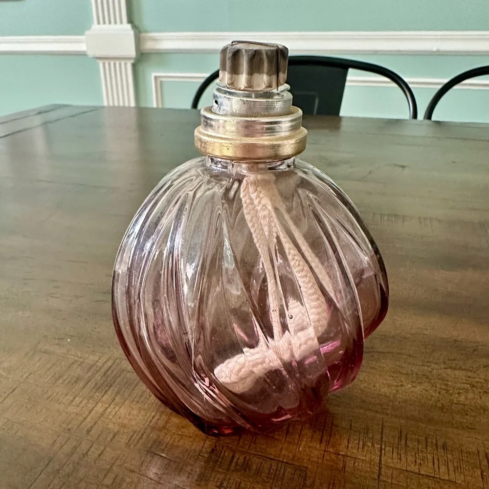Vintage Pink Pressed Glass Mini Wick‎ Lamp / Oil Lamp – Unmarked – Untested
